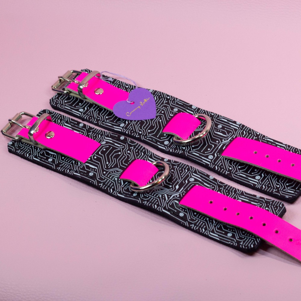 Neon Pink and Black Cyber wrist Cuffs